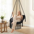 thumbnail image 2 of Costway Macrame Swing Chair with 2 Removable Cushions, Enduring Polyester Cotton Ropes Black, 2 of 10
