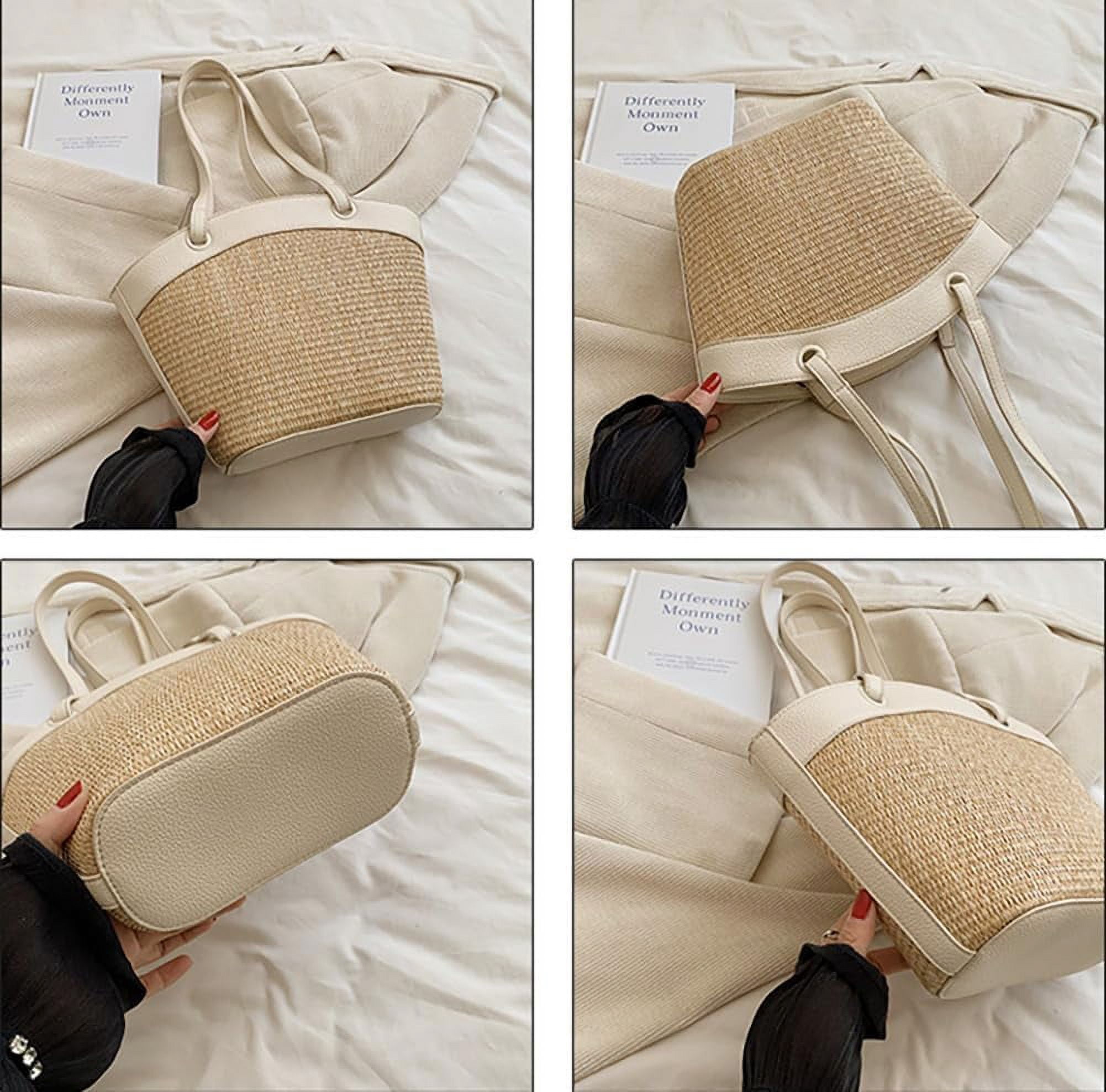 Straw Beach Bags For Women Small Straw Tote Bag Rattan Purse Summer Straw Handmade Bag Raffia Handbag Purse Shoulder Bag