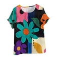 thumbnail image 2 of Weiqiqre Hauts d'Été pour Femmes Col Rond Manches Courtes Tunique à Boutons T-shirt Blouse, 2 of 4
