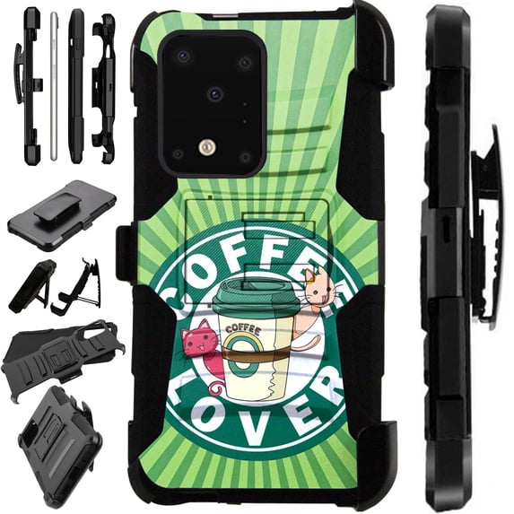WORLD ACC LuxGuard Holster Compatible with Samsung Galaxy S20 Ultra (2020) Case Armor Hybrid Phone Cover (Coffee Lover