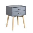 thumbnail image 5 of Bedside Table with 2 Drawer and Rubber Wood Legs, Modern Storage Cabinet Nightstand with Button Handle for Bedroom Living Room Furniture, Easy Assembly, Space Saving, Gray, 5 of 7