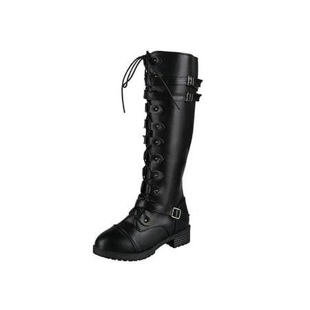 

Rockomi Womens Casual Riding Boots Comfort Low Heel Winter Knee High Shoes Office Formal Non Slip Round Toe Black 6.5