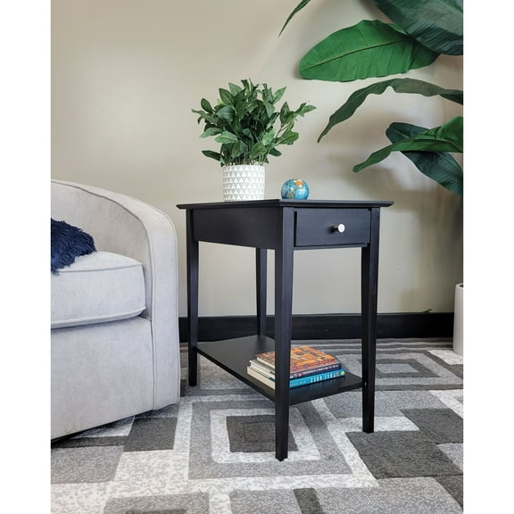 Solid Bamboo Recliner Table with Drawer Charcoal Gray