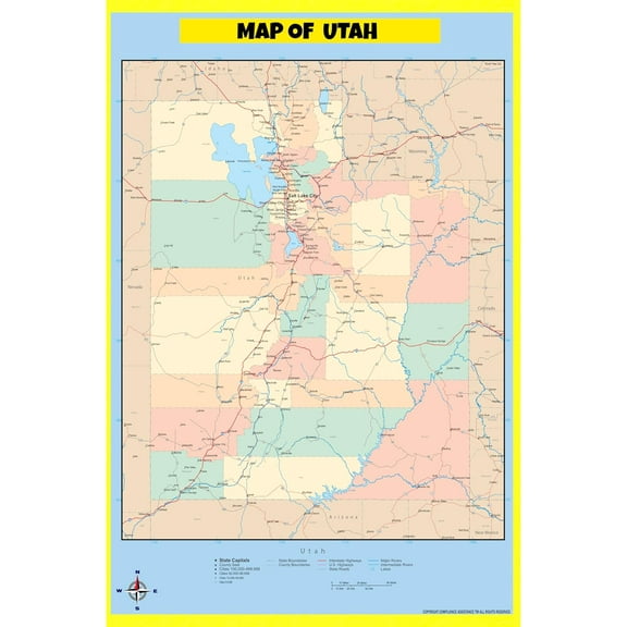 Utah Map Poster - Laminated Wall Map - Style C - 18x24 - Ideal for Classrooms and Homes – Features Bright Colors and Vivid Imagery