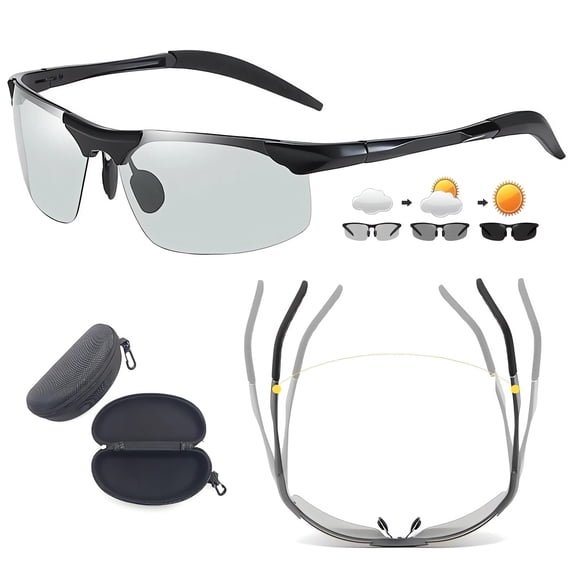 New-Photochromic Sunglasses with Anti-glare Polarized Lens, Safety UV400 Night Driving Golf, Auto Darkening Transition Light Tint Glasses