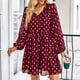 thumbnail image 2 of Vestido con cuello en V, manga larga, estampado con cordón, vestido casual de moda fluido para mujer, 2 of 7