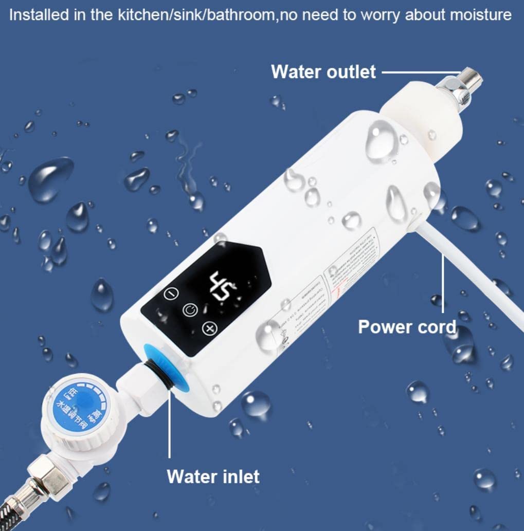 Hinzonek Electric Tankless Water Heater Shower Head Set, 3500W Instant Hot Water Heater LCD Display for Home Bathroom Kitchen ,White