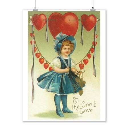 St. Valentines Day Scene of Girl and Arrow through Hearts (9x12 Art Print, Wall Decor Travel