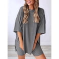 thumbnail image 6 of Women's two-piece casual suit summer casual loose shirt cycling shorts match airport travel wear Grey M, 6 of 7