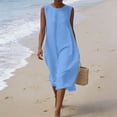 thumbnail image 6 of Feancey Linen Sundresses for Women Crew Neck Sleeveless Kaftan Dress Lightweight Gauze Beach Vacation Dresses Summer Casual Maxi Tank Dress with Pocket Sky Blue XXL, 6 of 10