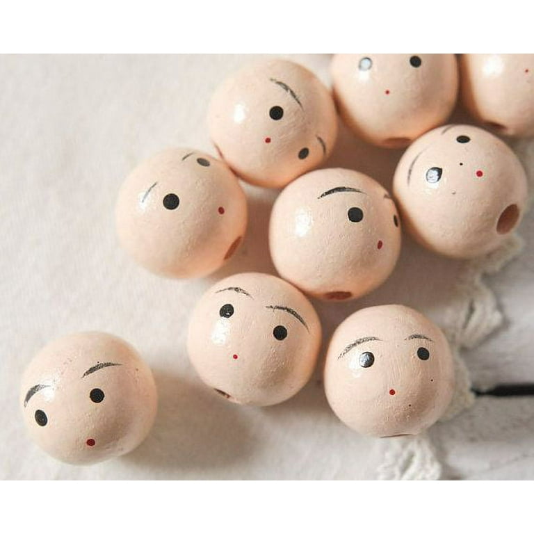 12mm 0.47 inch Small Wood Doll Head Beads with Faces 100 Piece