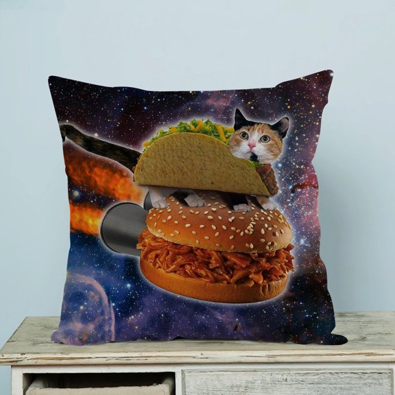 GCKG Hamburgers Space Cat Pillow Case Pillow Cover Pillow Protector Two Sides 20 x 20 Inches