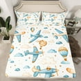 thumbnail image 2 of Homewish Retro Cartoon Airplane Queen Sheet Sets,Hot Air Balloon Flat Sheet,White Blue Brown Queen Fitted Sheet For Boys Kids,Super Cozy Room Decor,4 Pieces, 2 of 7