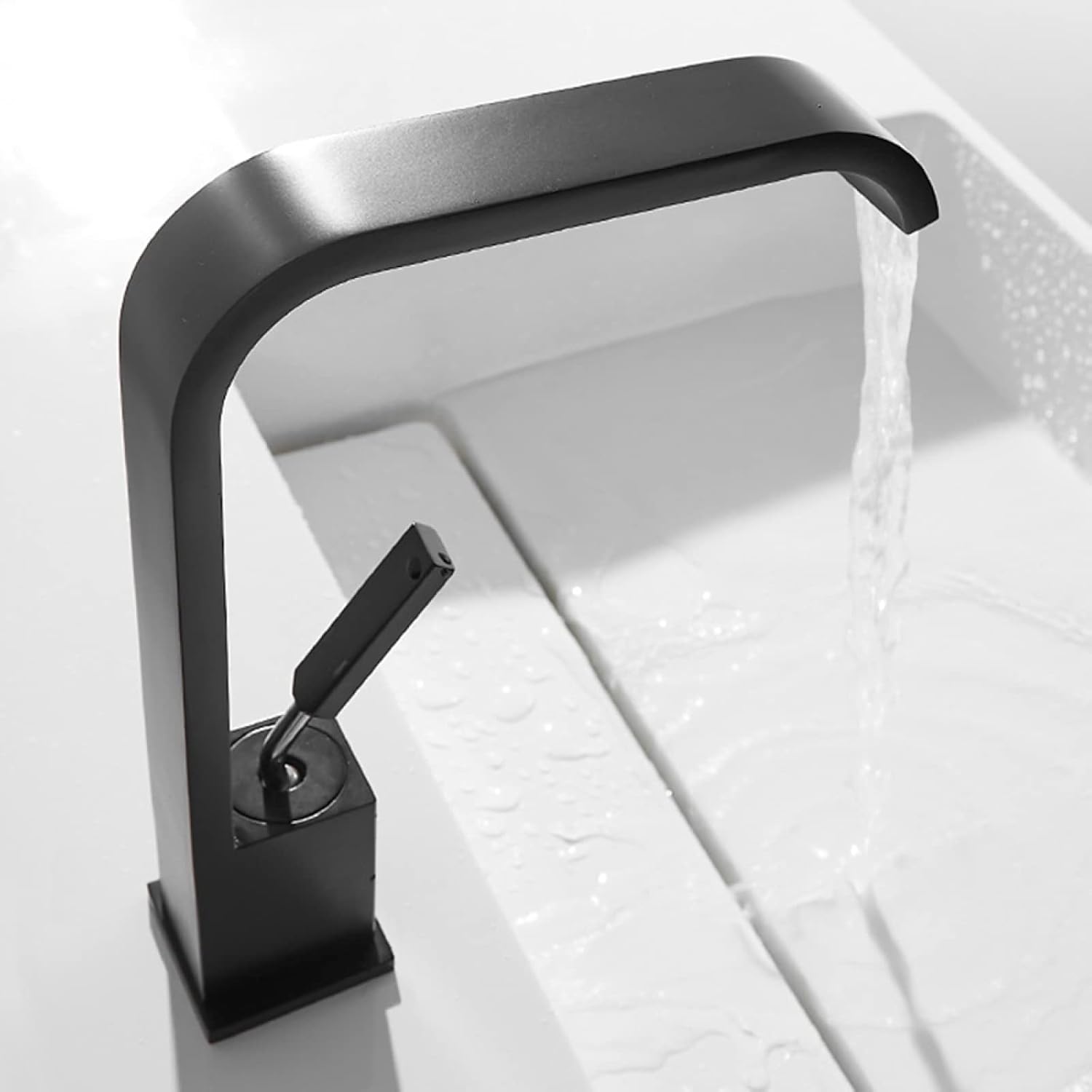 Basin Faucet Waterfall, Brass Bathroom Vanity Faucet, Hot and Cold Water Mixer Tap, Single Handle Waterfall Bathroom Sink Faucets, White