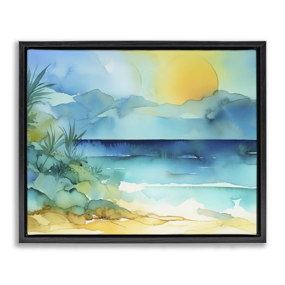 Stupell Industries Contemporary Abstract Sun on Beach Black Floating Frame Canvas Art, 31 x 25, by Andrea Haase