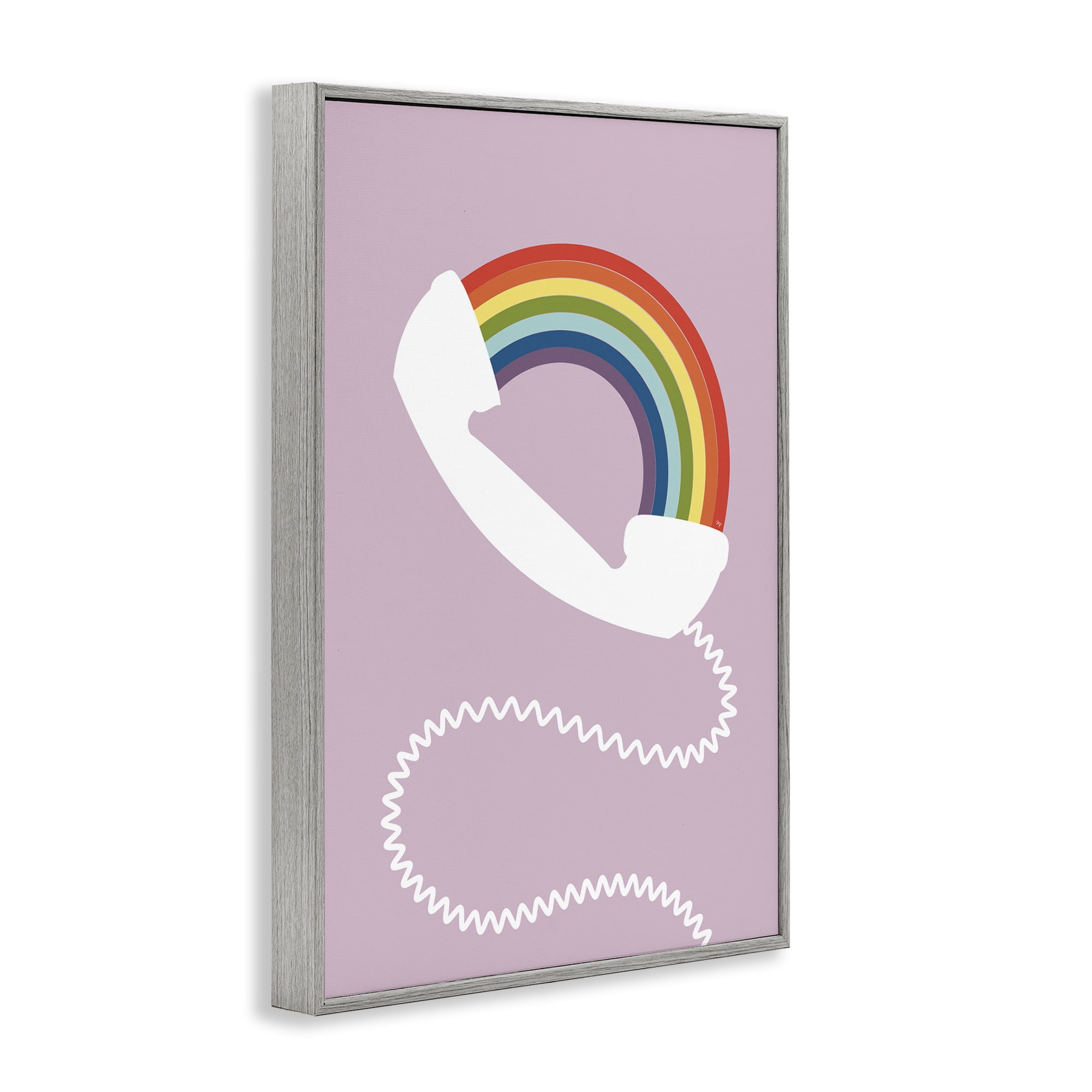 Stupell Industries Rainbow Phone on Pink Novelty Painting Gray Framed Art Print Wall Art, 12 x 18