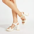 thumbnail image 4 of Pmoiste Chunky Heels for Women Open Toe Buckle Ankle Strap Block Heels Wedding Dress Prom Platform High Sandals Shoe White Size 8, 4 of 9