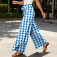thumbnail image 4 of Women's Gingham Plaid Wide Leg Pants, Casual Tie Waist Paperbag Palazzo Trousers, Summer High Waisted Checkered Long Pants with Pockets, 4 of 6