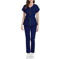 thumbnail image 2 of WULMLEO 2 Piece Scrub Sets for Women V Neck Medical Scrubs Outfits Stretch Short Sleeve Trendy Nurse Uniform Tops and Pants Petite Fashion Zip up Comfortable Nursing Workwear Navy L, 2 of 5