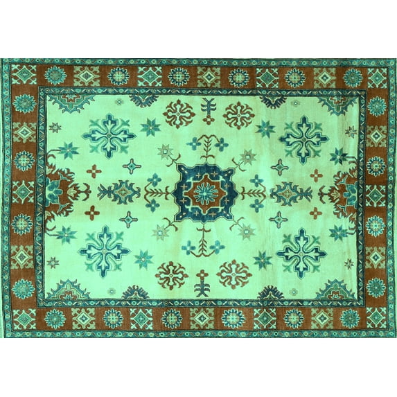Ahgly Company Machine Washable Indoor Rectangle Geometric Turquoise Blue Traditional Area Rugs, 7' x 9'