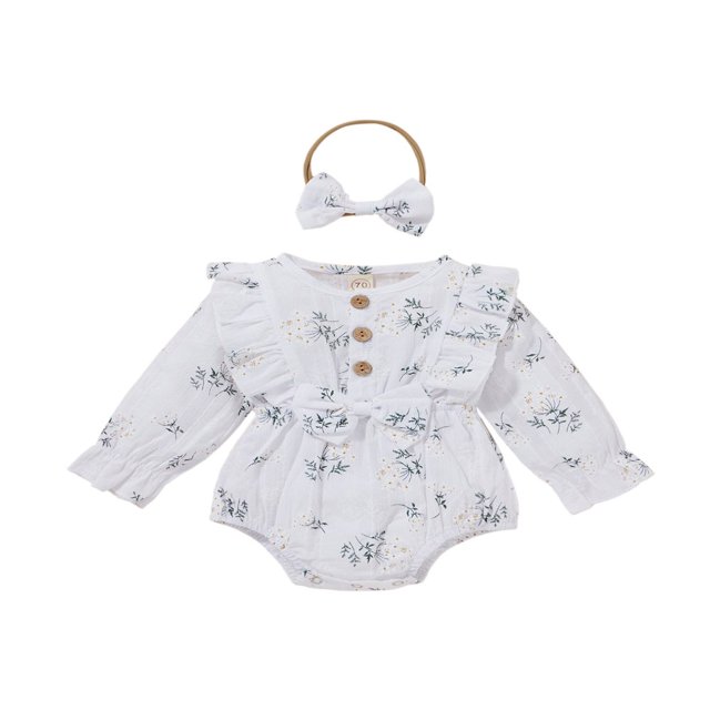 Bandeau à Manches Longues Imprimé Floral Bébé Fille Romper
