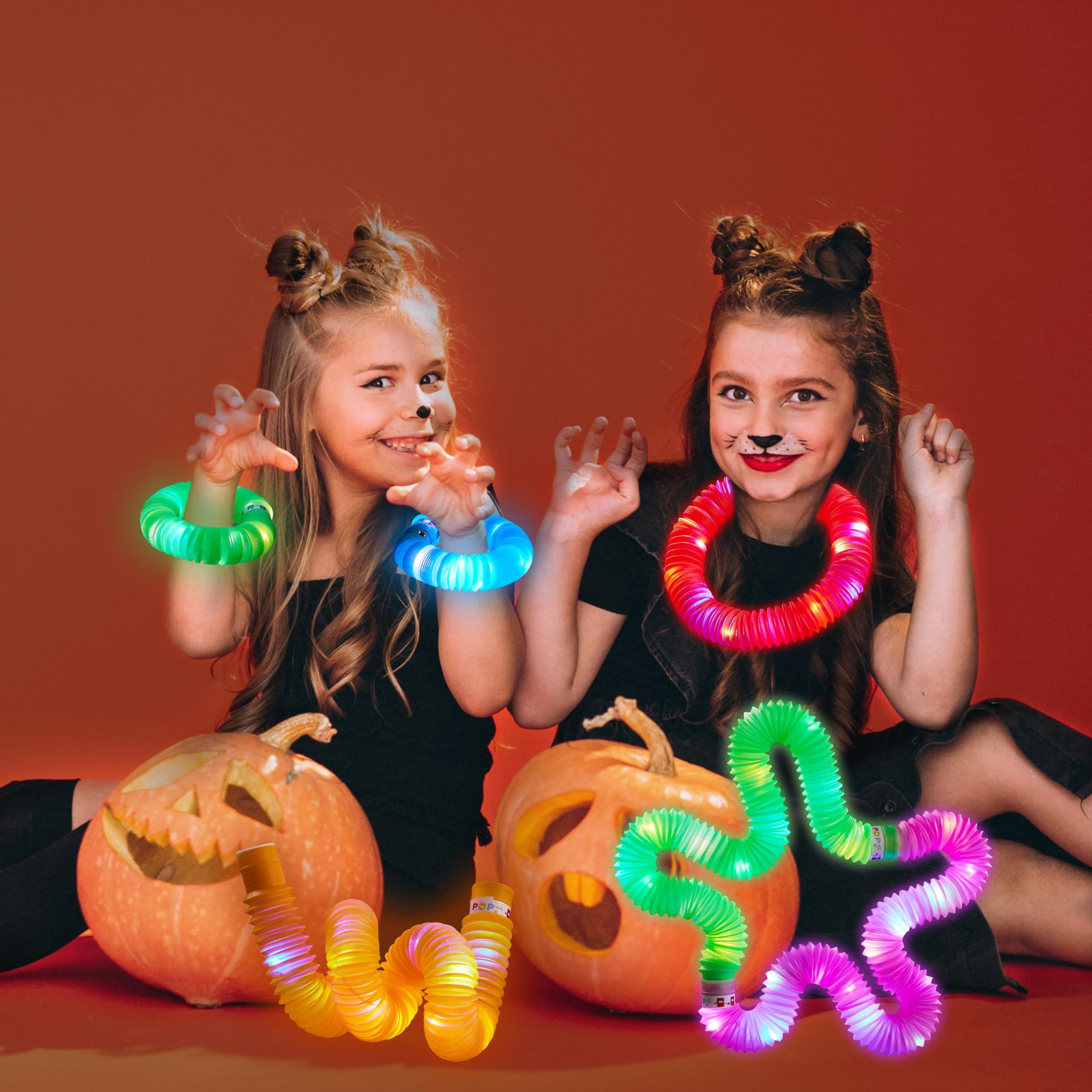 Joyfy 12PCS Halloween Glow Sticks, 6 Colors Glowsticks for Kids Trick or Treat, Halloween Light Up Pop Tube Toys, Bulk Party Supplies Favors