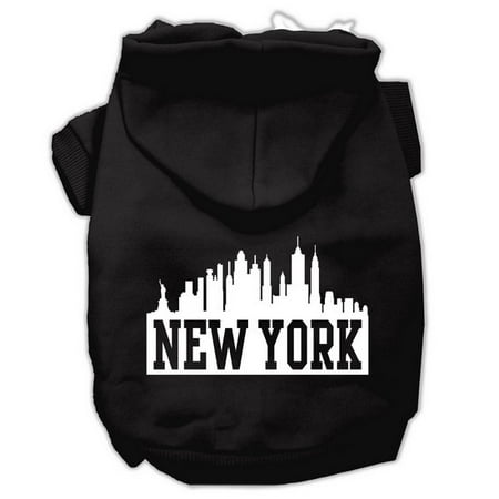 Black Pet Screen - Mirage 62-81 MDBK New York Skyline Screen Print Pet Hoodie Black - Size Med
