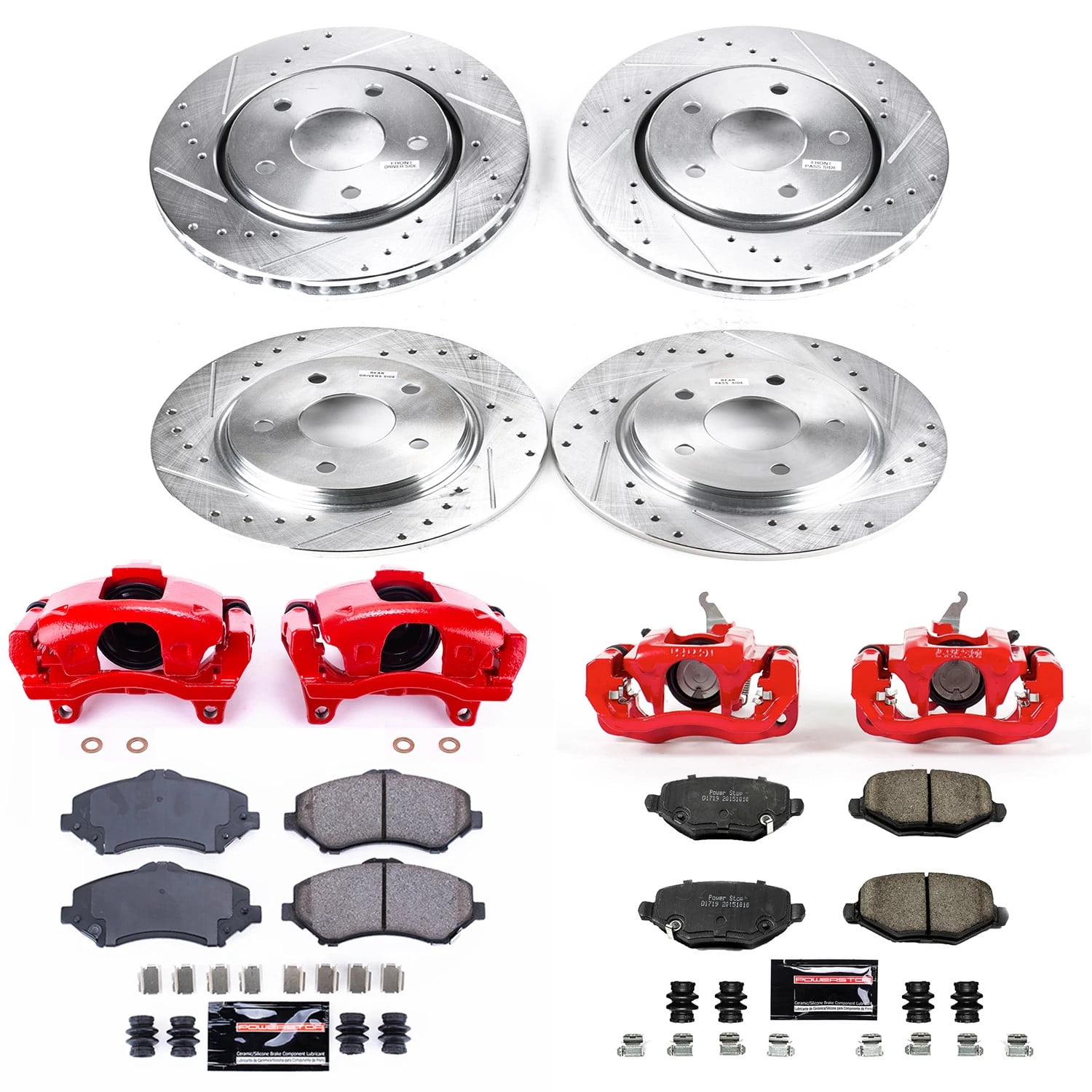PowerStop Front and Rear Z23 Evolution Sport Brake Pad and Rotor Kit with Red Powder Coated Calipers Fits: DODGE Select Models KC6563A