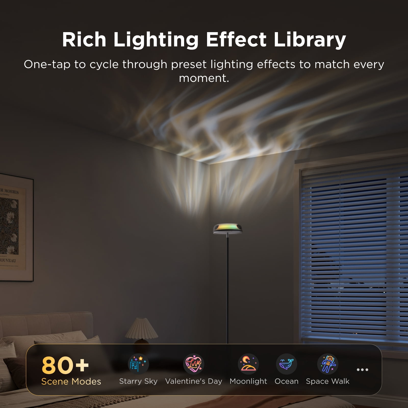 Govee Floor Lamp RGBIC Ripple Projector Modern Style - LED, Dimmable, 1000lm, White