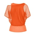 thumbnail image 2 of Summer Savings Clearance LINGLANG Womens Tops Summer 2025 80S Neon Fishnet Mesh Off Shoulder Tshirts Shirts, 2 of 7