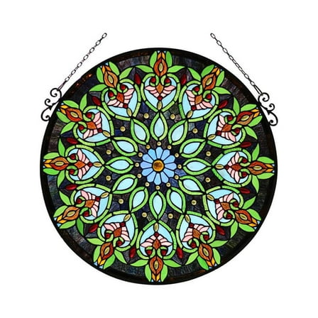 CHLOE Arabella Tiffany-Style Victorian Stained Glass Window Panel 26" Width
