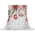 thumbnail image 2 of Christmas Balls Poinsettia Throw Flannel Blanket 40x50In Fir Leaves Winter Snowflakes Wood Grain Super Soft Cozy Bed Blanket, Lightweight Plush Fuzzy Bed Throw for Bedroom Sofa Couch Living Room, 2 of 4