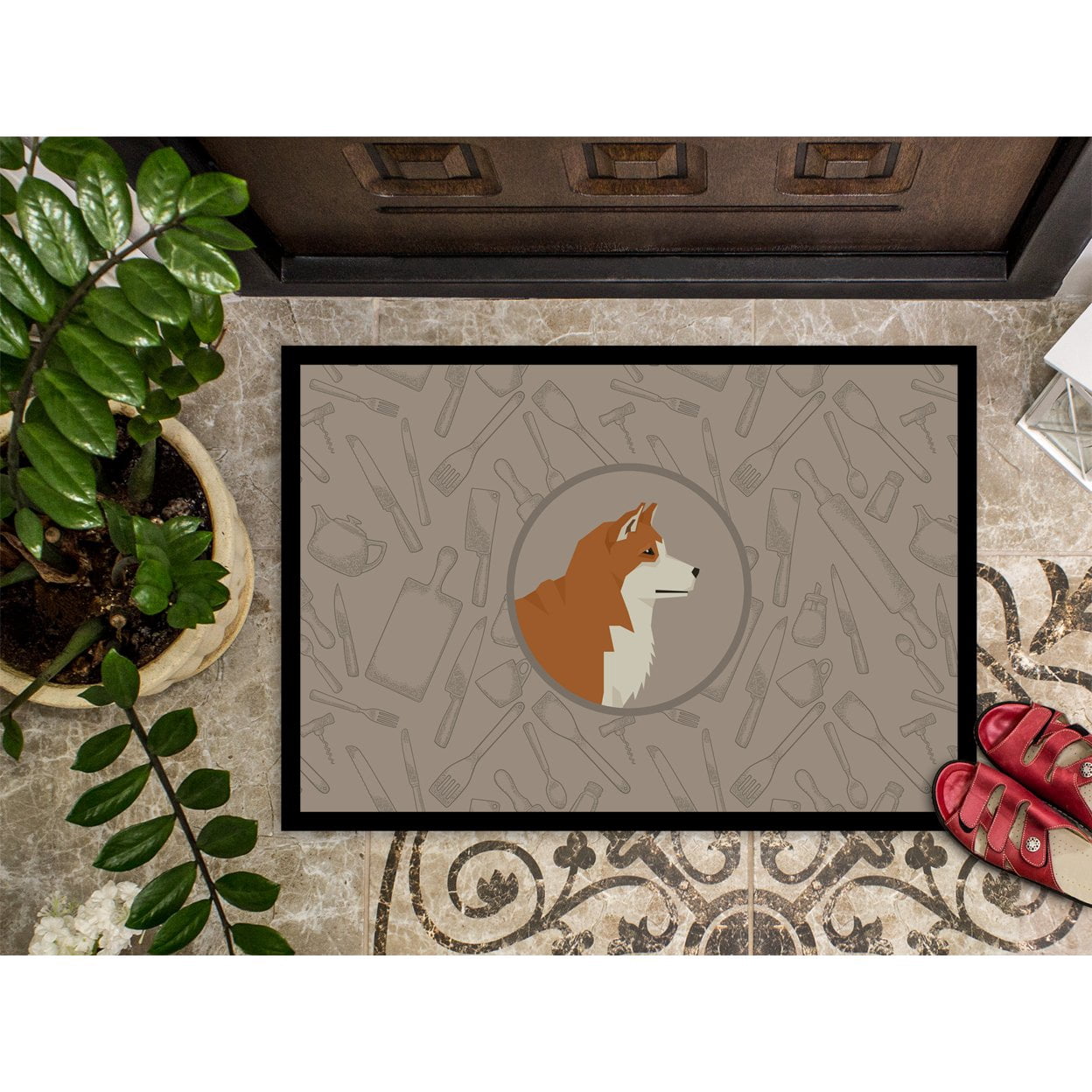 Carolines Treasures CK2159JMAT Akita In the Kitchen Door Mat Indoor Rug or Outdoor Welcome Mat 24x36 Doormat  36"L x