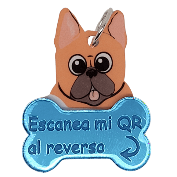 PLACA DE IDENTIFICACIÓN INTELIGENTE PARA MASCOTAS QR PARA PERRO GATO- BULLDOG FRANCES ETIQUETA DE IDENTIFICACIÓN ACCESORIOS DIJE PARA COLLAR DE MASCOTA (AZUL, CAFE)