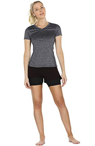icyzone Workout Shirts for Women Yoga Tops Activewear Gym Shirts Running Fitness V-Neck T-Shirts