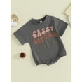 thumbnail image 3 of Baby Girls Romper, Short Sleeve Crew Neck Letters Print Infant Bodysuit Summer Clothes, 3 of 9