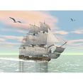 thumbnail image 2 of Old merchant ship sailing in the ocean with seagulls above Poster Print, 2 of 2