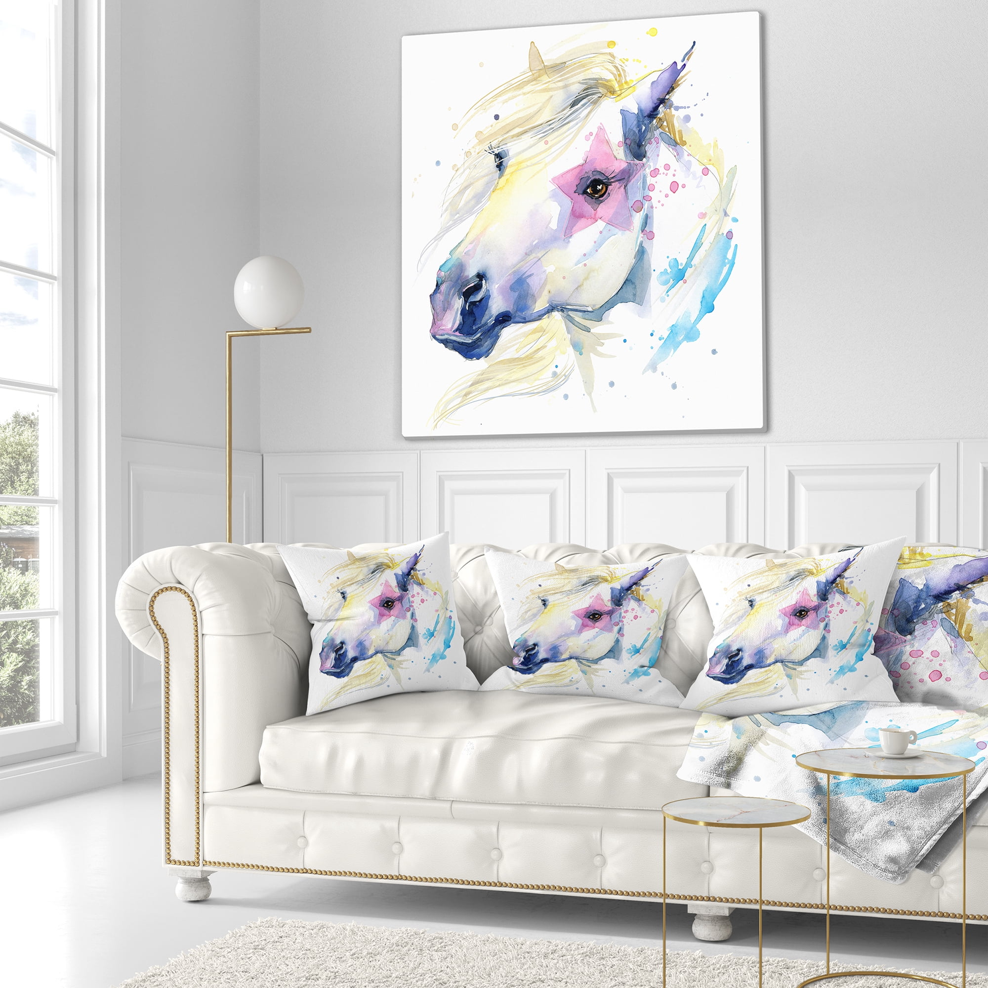 Designart Horse Illustration with Splash - Animal Throw Pillow - 16x16