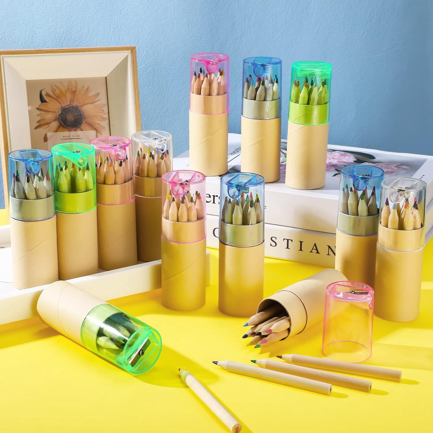 48 Packs Mini Drawing Colored Pencils Bulk with Sharpener Portable Color Pencils in Tube Gift for Artists Writing Sketching Painting Classroom School Supplies(12 Color)