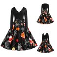 thumbnail image 2 of IROINNID Halloween Costumes For Women A-Line Dress Discount Vintage Print Long Sleeve V-Neck Christmas Evening Party Halloween Swing Dress,Black, 2 of 8