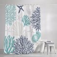 thumbnail image 3 of Teal Navy Blue Coastal Shower Curtains for Bathroom, Summer Beach Coral Shell Ocean Waterproof Fabric Shower Curtain, Decorative Bathroom Curtain for Bathtub, 72"x78" , No Hooks Included, 3 of 9