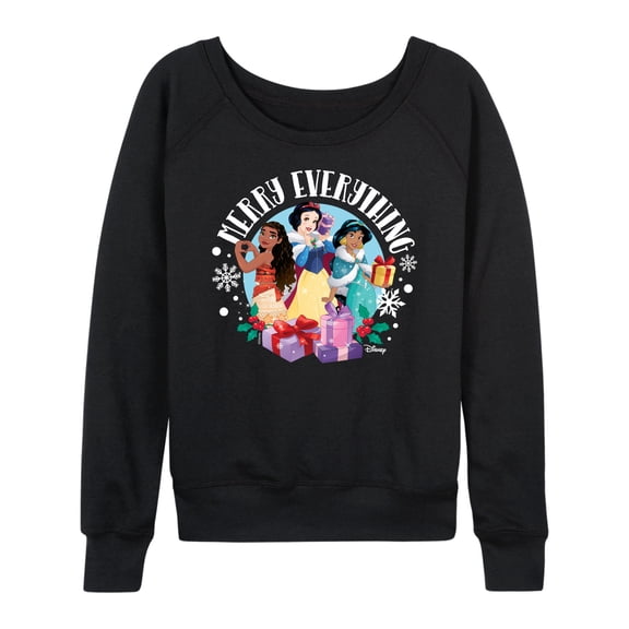 Disney - Merry Everything Women's Lightweight French Terry Wide Neck Long Sleeve Graphic Shirt
