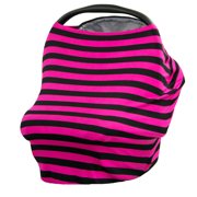 JLIKA Baby Car Seat Canopy Cover and Stretchy Nursing Cover - Hot Pink Black Stripe