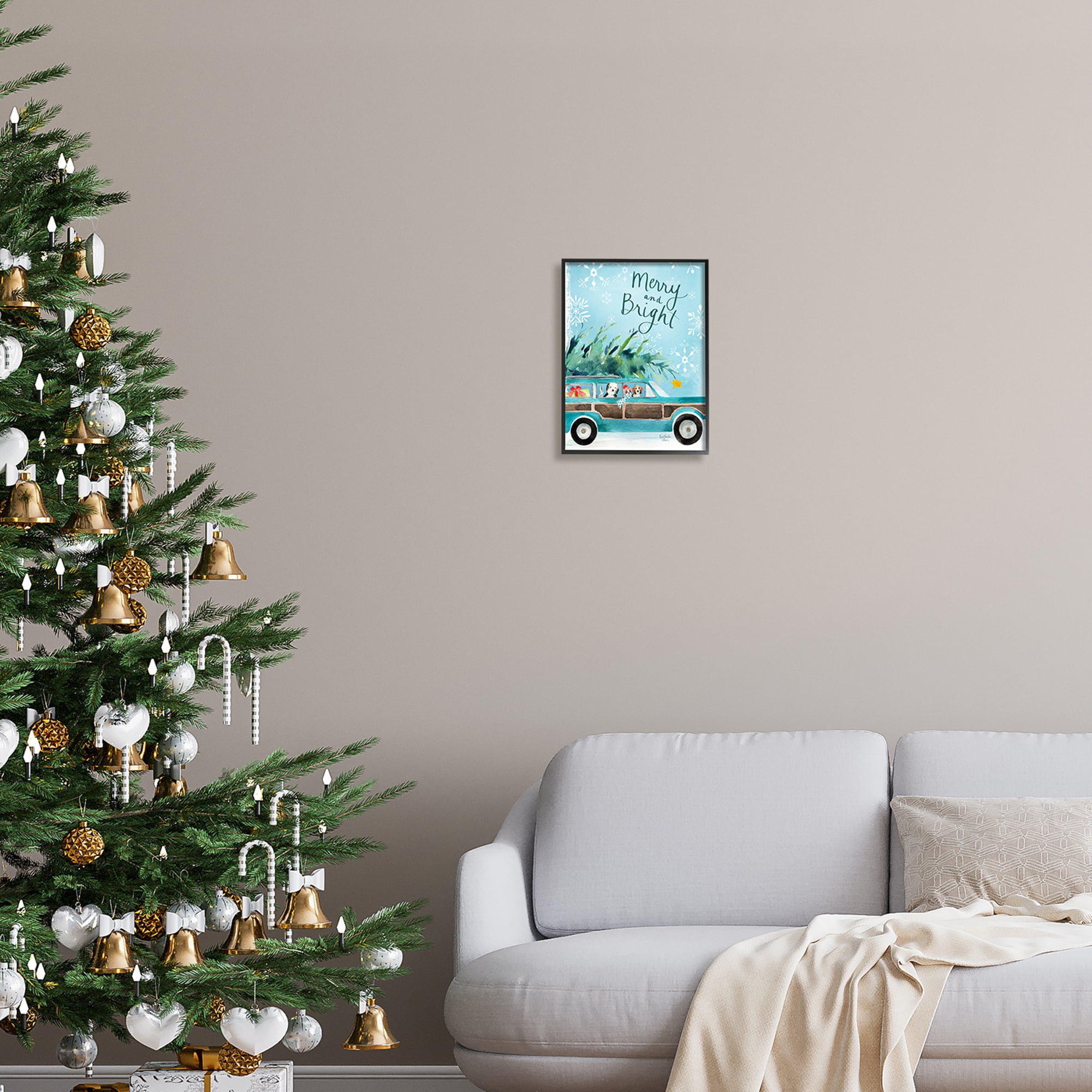 Stupell Industries Merry & Bright Christmas Scene Holiday Puppies Graphic Art Black Framed Art Print Wall Art, Design by Heatherlee Chan