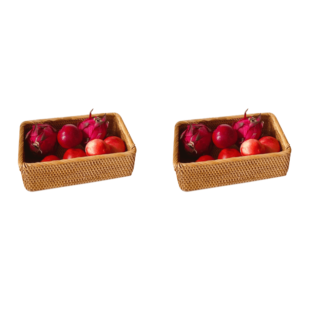Cesta Mimbre Hecha A Mano Caja Almacenamiento Cosméticos para Alimentos El Aperitivos Y Pasteles (L)