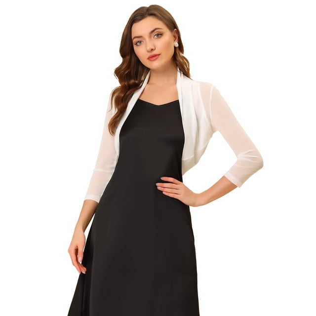 Semi Sheer Elegan Mangas Largas Bolero Shrug Tops para Mujer Blanco M