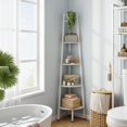 thumbnail image 2 of 5-Tier Corner Shelf, Rustic Ladder Bookshelf with Metal Frame for Living Room, Kitchen, Office, Small Space Storage Display Stand, White, 2 of 7