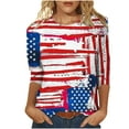 thumbnail image 2 of Hauts pour Femmes Mode T-shirt Imprimé Fête de l'Indépendance Manches 3/4 Blouse Col Rond Hauts Décontractés Hauts de Sortie pour Femmes Été en Liquidation, 2 of 5