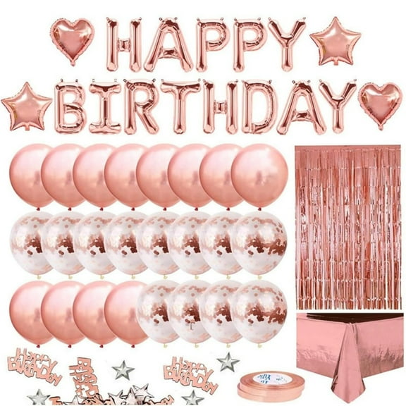 Topboutique Birthday Party Decoration Birthday Balloons Decorations Kit Reusable Balloon Banner Tassels Fringe Curtain for Birthday Celebrations Rose Gold Set Birthday Themed Party Supplies
