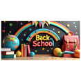 thumbnail image 3 of Colorful School Supplies Themed Back to School Banner with Rainbow Globe Backpack and Stationery Elements for Classroom Decorations School Events Party Photo Backgrounds, 3 of 4
